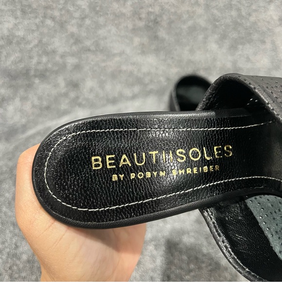 Beautiisoles by Robyn Shreiber black leather heeled sandals made in Italy size 6 - Picture 7 of 11